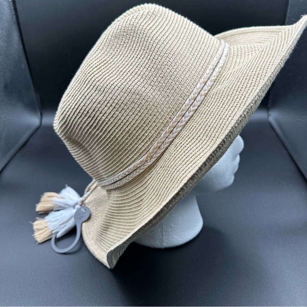 Seafolly Shady Lady Packable Sun Hat – Natural/Cream, Braided Band & Tassel NWT